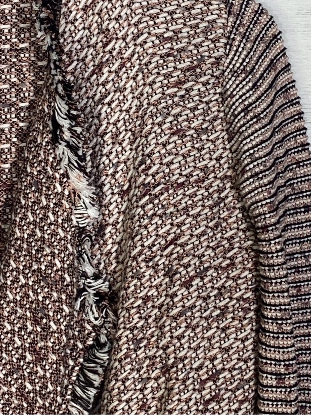 White House Black Market Black Pink Tweed Knit Cardigan Fringe - Picture 2 of 5